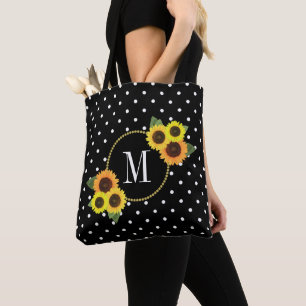 Tote Bag Joli noir Vintage tournesol Pois Monogramme
