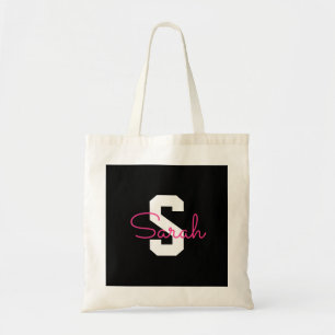 Tote Bag Joli nom & monogramme   Noir Blanc & Rose