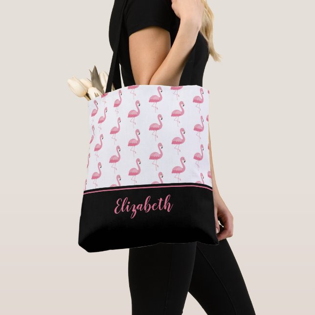 Tote Bag Joli nom monogrammé Rose flamant rose stylé fille (De près)