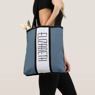 Tote Bag Joli nom personnalisé moderne bleu noir blanc élég