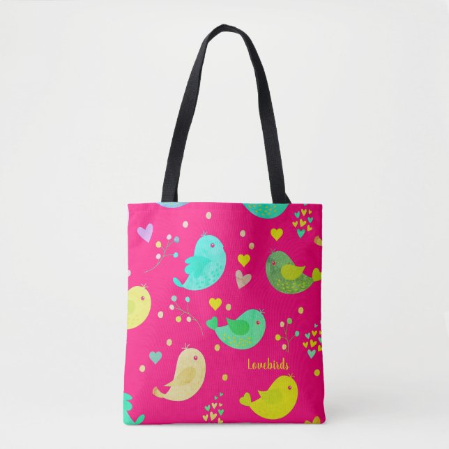 Tote Bag Joli Oiseaux mignons Aimer Coeurs (Devant)