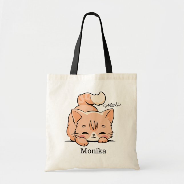 Tote Bag Joli Orange Doddle Amoureux des chats Meow Monogra (Devant)