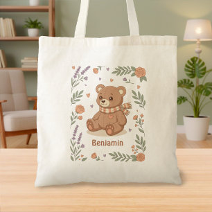 Tote Bag Joli ours en peluche floral personnalisé pour enfa