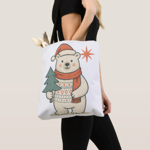 Tote Bag Joli ours polaire de Noël scandinave d'hiver