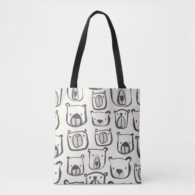 Tote Bag Joli ours visage dessiné à la main gribouillis ill (Devant)