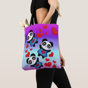 Tote Bag Joli Panda avec Coeur d'Amour pour Shopping