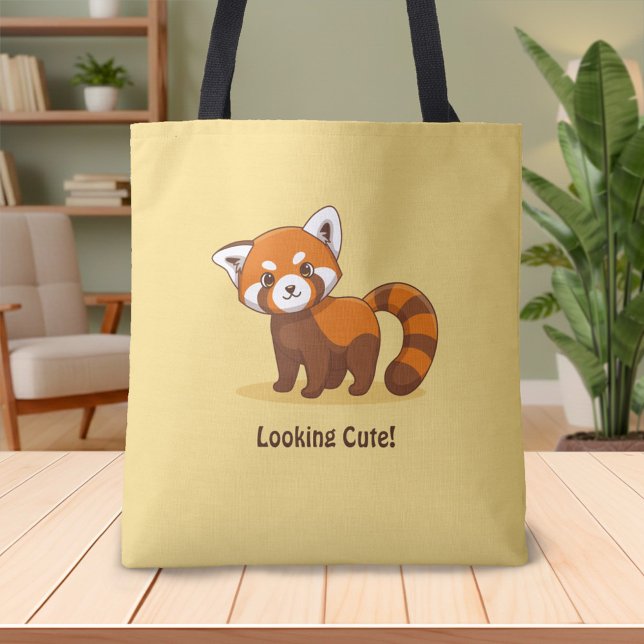 Tote Bag Joli Panda roux sur fond jaune (Créateur téléchargé)