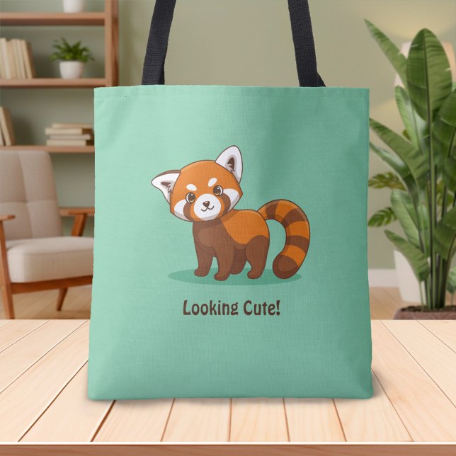 Tote Bag Joli Panda roux sur fond vert (Créateur téléchargé)