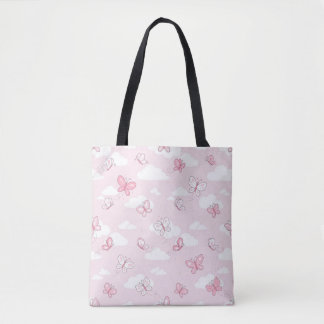 Tote Bag Joli Papillon Rose Nuages Pastel Isolé Voyage