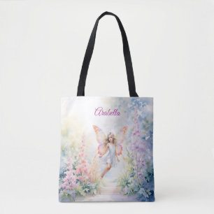 Tote Bag Joli Pastel Butterfly Fairy in Flower Garden