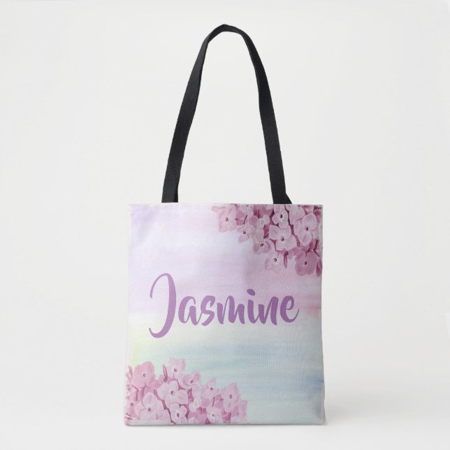 Tote Bag Joli Pastel Rose Hydrangea Aquarelle (Devant)