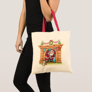 Tote Bag Joli Père Noël de dessin animé descendant la chemi