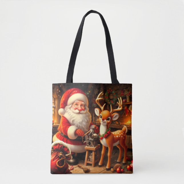 Tote Bag Joli Père Noël et rennes  (Devant)