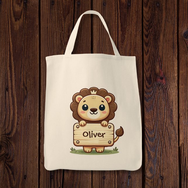 Tote Bag Joli Petit Lion avec un Panneau de Nom (Créateur téléchargé)