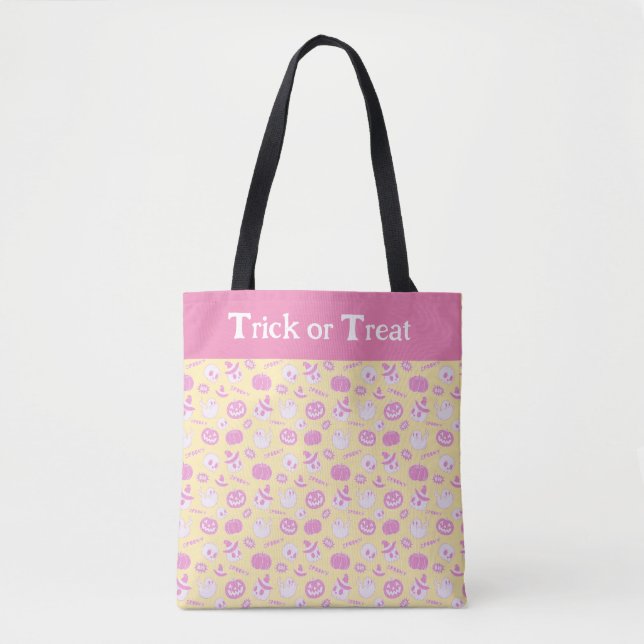Tote Bag Joli Pink and Yellow Trick ou traiter Halloween (Devant)