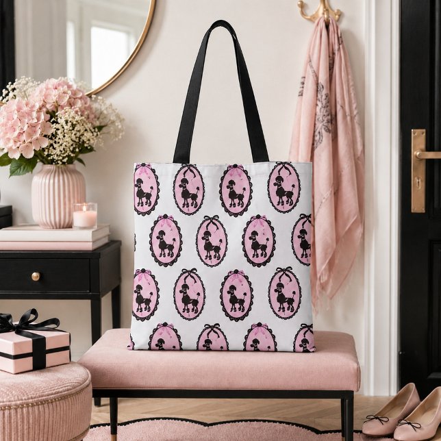 Tote Bag Joli portrait de caniche rose et blanc (Créateur téléchargé)