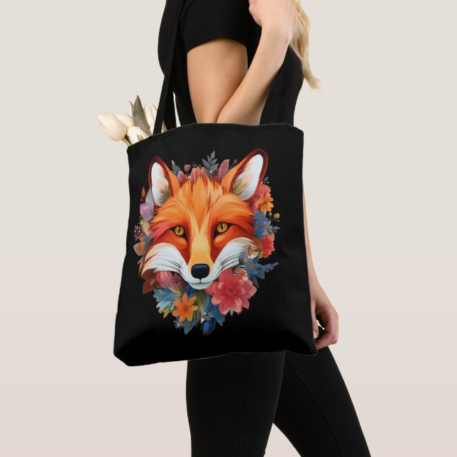 Tote Bag Joli Renard Aquarelle Fleur Beau (De près)