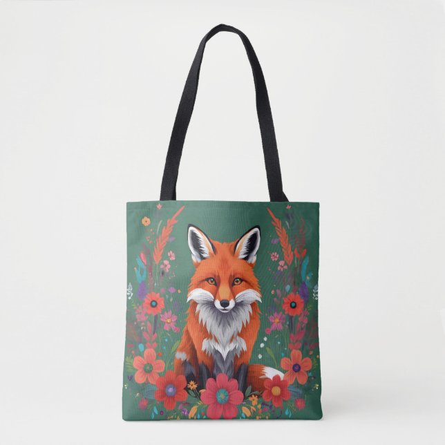 Tote Bag Joli renard rouge et fleurs (Devant)