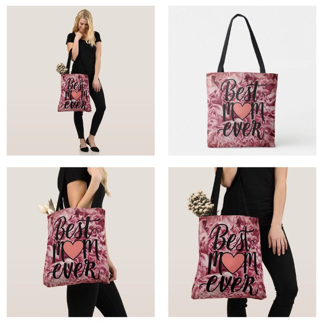 Tote Bag Joli rose Elegant Meilleure Maman Jamais Floral (Pretty Pink Elegant Best Mom Ever Floral Tote Bag)