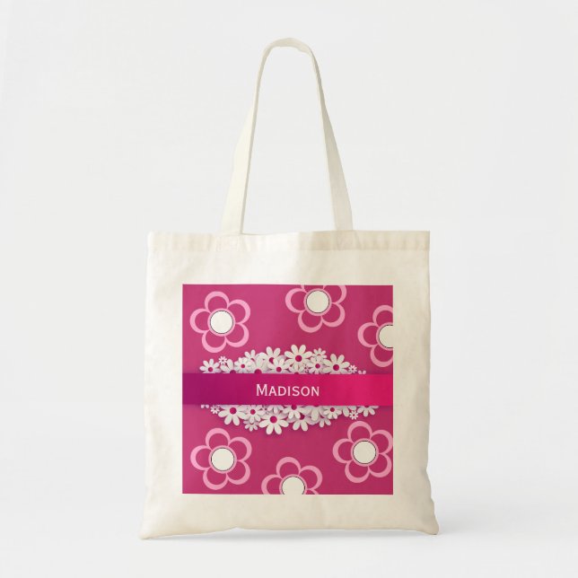 Tote Bag Joli rose et fille avec marguerites (Devant)