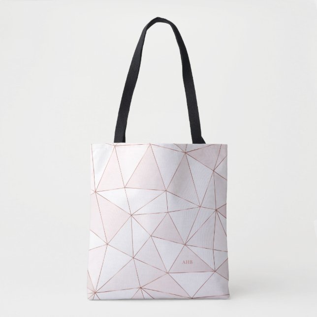 Tote Bag Joli Rose or Motif géométrique Monogramme (Devant)
