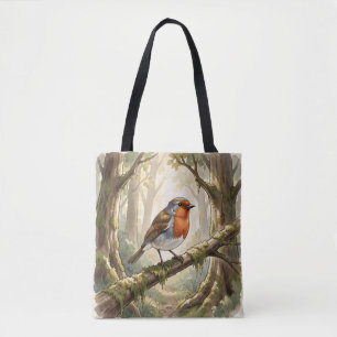 Tote Bag Joli rouge-gorge dans une vieille forêt