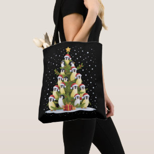 Tote Bag Joli sapin de Noël au pingouin drôle de fête