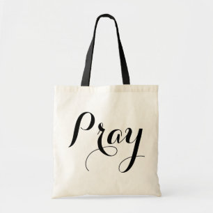 Tote Bag joli script PRAY en lettres 
