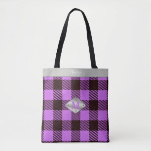 Tote Bag Joli Tartan Métallisé Monogramme Nom Professeur Or