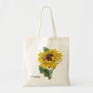 Tote Bag Joli tournesol brun jaune vintage