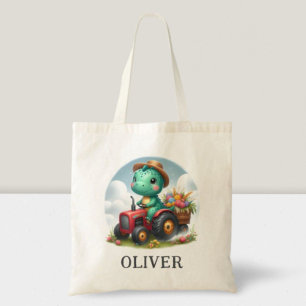 Tote Bag Joli Trex Dinosaure Conduisant un Tracteur Rouge