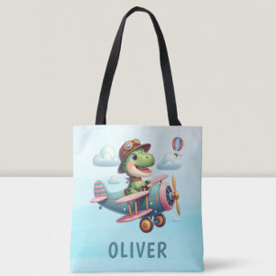 Tote Bag Joli Trex Dinosaure pilotant un Avion Charmant