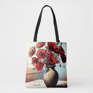 Tote Bag Joli Vase de Red Poppies