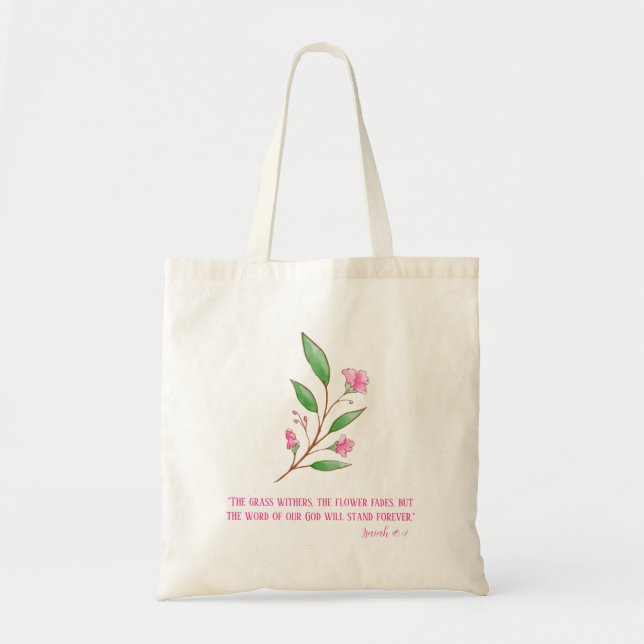 Tote Bag Joli Verset Bible Fleur Rose (Devant)