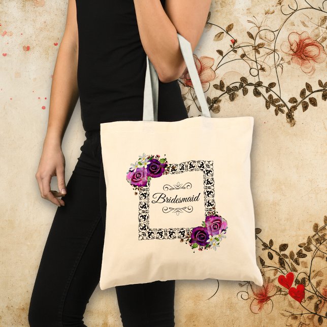 Tote Bag Joli Violet Floral Roses Bridesmaid Cadeau (Créateur téléchargé)