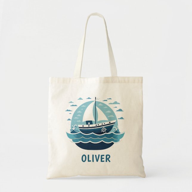 Tote Bag Joli Voilier Bleu (Devant)