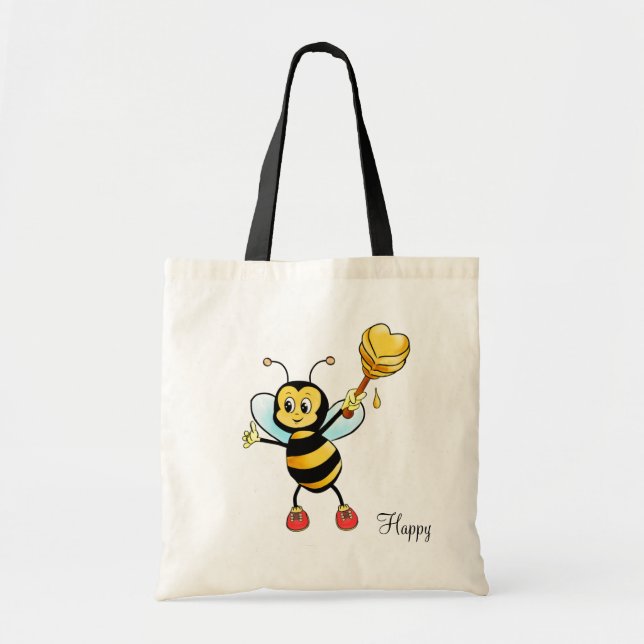 Tote Bag Jolie abeille au miel avec coeur et texte agréable (Devant)