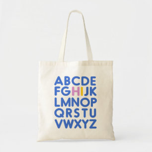 Tote Bag Jolie Alphabet Typographie Bleue Bibliothèque Livr