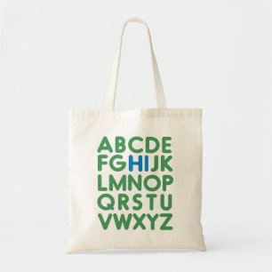 Tote Bag Jolie Alphabet Typographie Blue Green Library