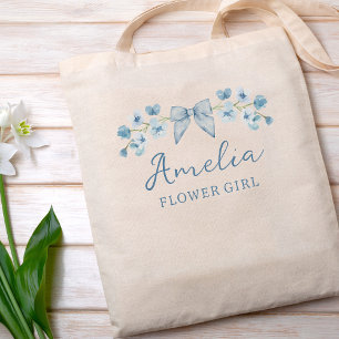 Tote Bag Jolie Aquarelle Bleu Floral Fleur de Bow