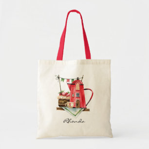 Tote Bag Jolie aquarelle Fairytale Tea Kettle Cottage