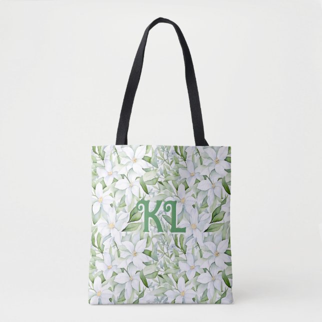 Tote Bag Jolie aquarelle Fleurs blanches personnalisées (Devant)