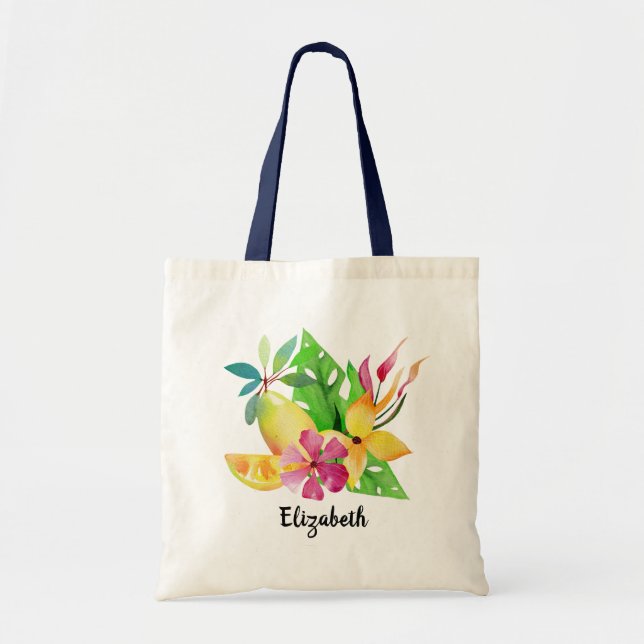 Tote Bag Jolie aquarelle Fleurs tropicales Personnalisées (Devant)
