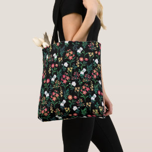 Tote Bag Jolie aquarelle Floral Noir Botanique
