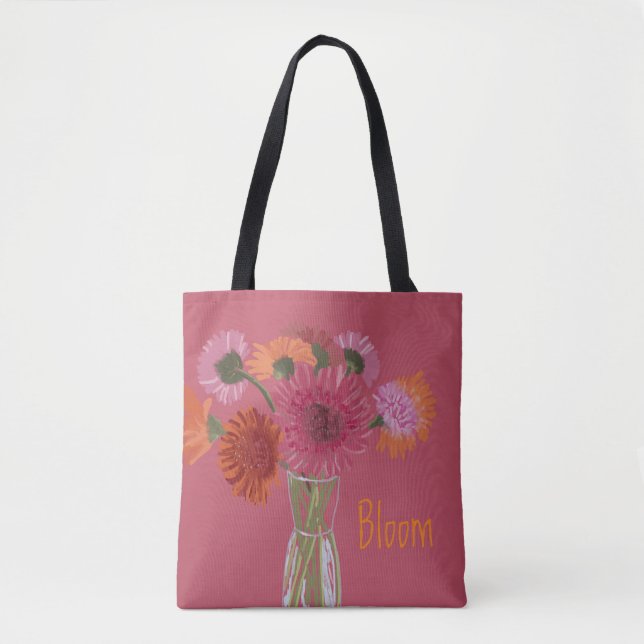 Tote Bag Jolie Art GerberaFlower Illustration moderne+ Nom (Devant)