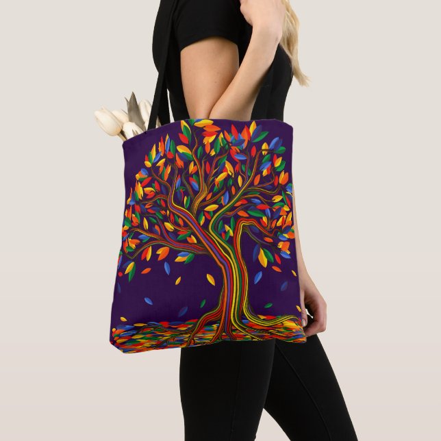 Tote Bag Jolie automne Arbre arc-en-ciel violet automne Tha (De près)