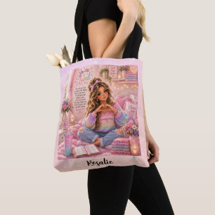 Tote Bag Jolie Bible chrétienne fille arc-en-ciel rose past