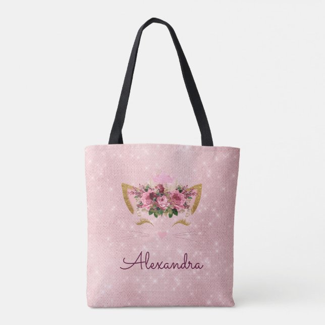 Tote Bag Jolie Blush rose Kitty Monogram Party (Dos)