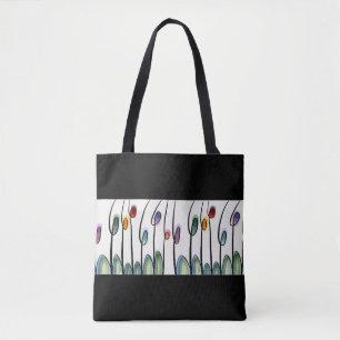 Tote Bag Jolie bordure florale abstraite sur noir