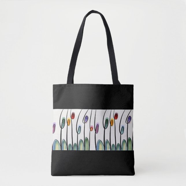 Tote Bag Jolie bordure florale abstraite sur noir (Devant)